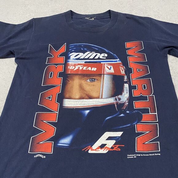 Vintage Nascar Mark Martin Shirt Size M Blue Big Face 90s Nutmeg Roush Racing - Picture 4 of 12
